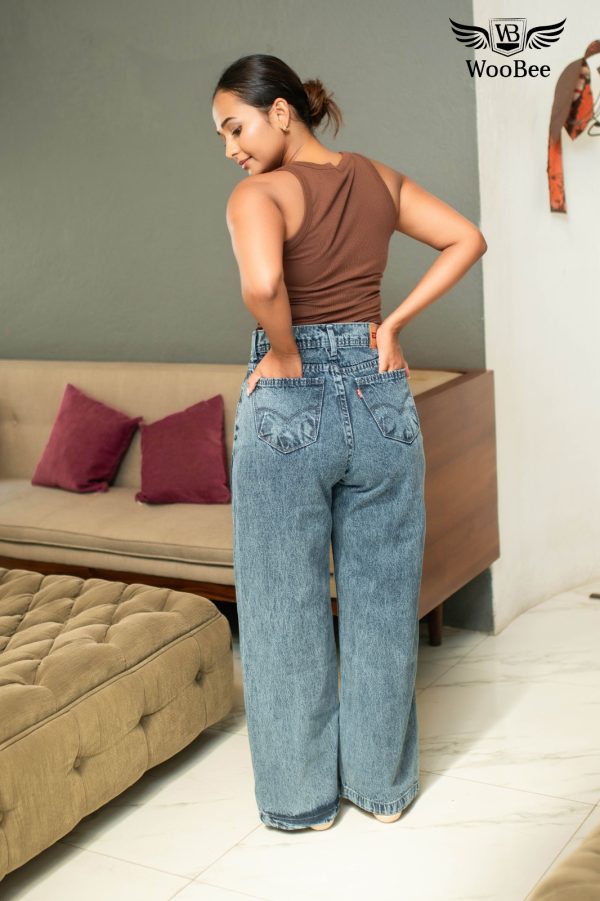 PATCH ACID WASHED WIDE LEG JEANS - Image 3