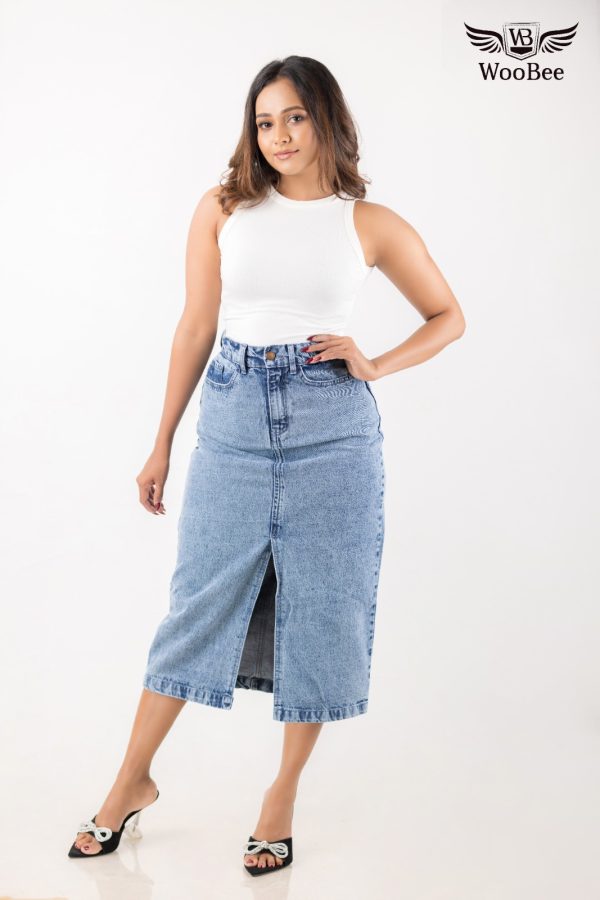 HIGHWAIST ACID WASHED FRONT SLIT SKIRT - Image 3