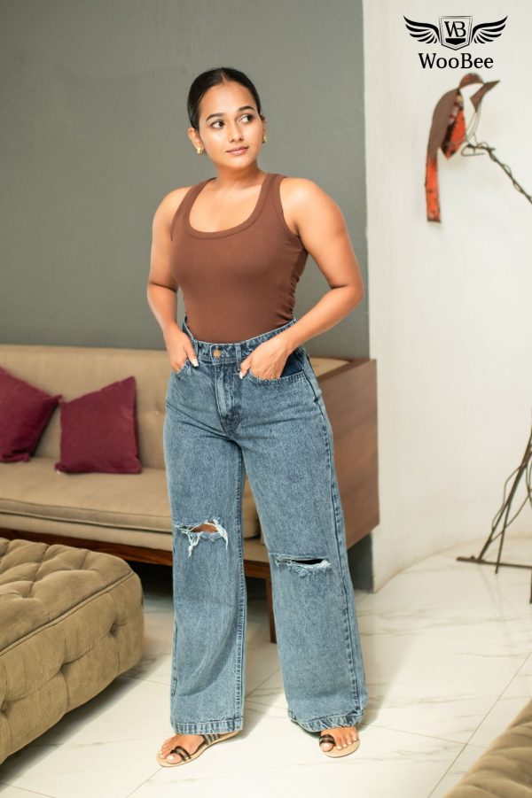 PATCH ACID WASHED WIDE LEG JEANS