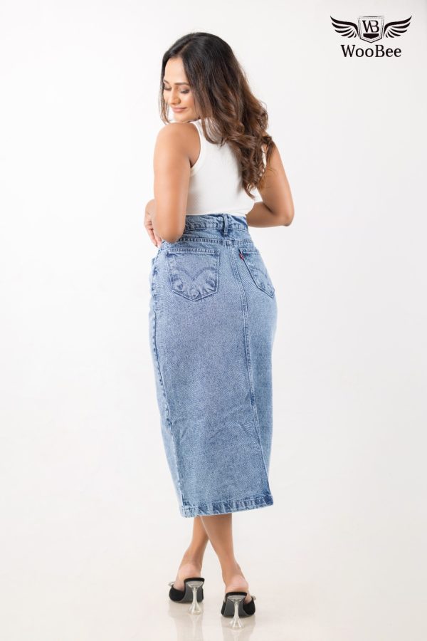 HIGHWAIST ACID WASHED FRONT SLIT SKIRT - Image 2