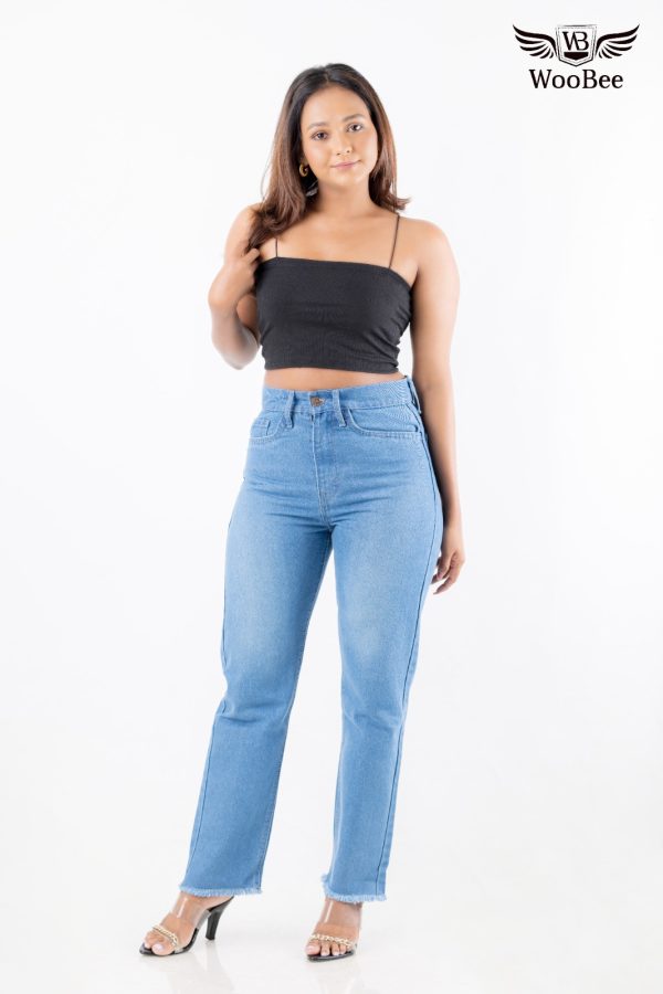 HIGHWAIST HEM FRAYED MOM JEANS