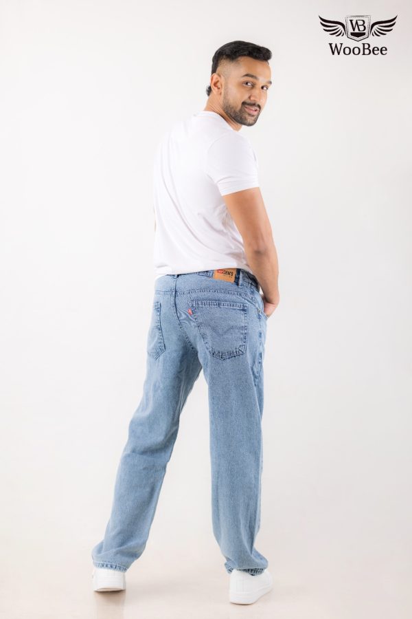 GENTS BLUE ACID WASHED WIDE LEG JEANS - Image 4