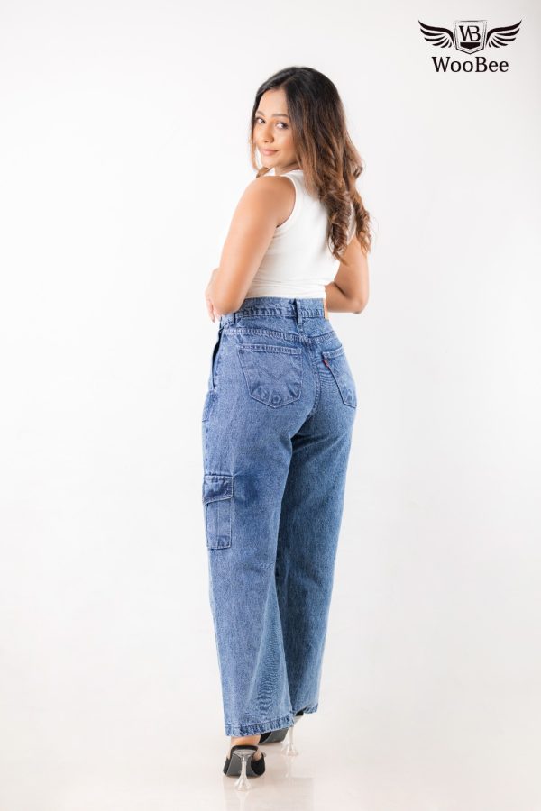 HIGHWAIST ACID WASHED CARGO JEANS - Image 2
