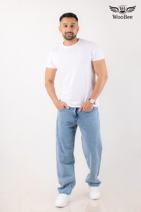 GENTS BLUE ACID WASHED WIDE LEG JEANS