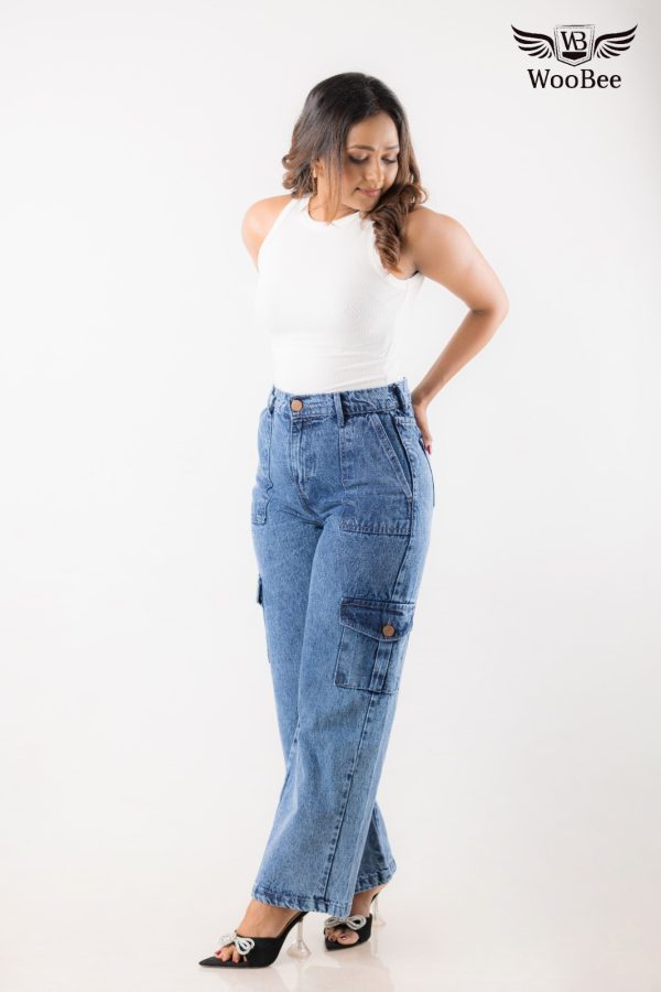 HIGHWAIST ACID WASHED CARGO JEANS - Image 4