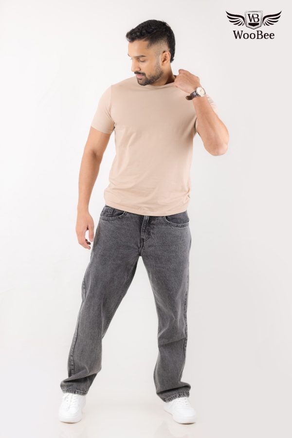 GENTS BLACK ACID WASHED WIDE LEG JEANS