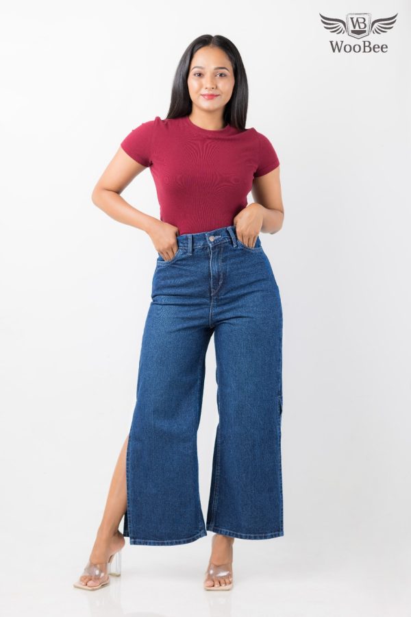HIGHWAIST STREIGHT LEG SIDE OPEN JEANS