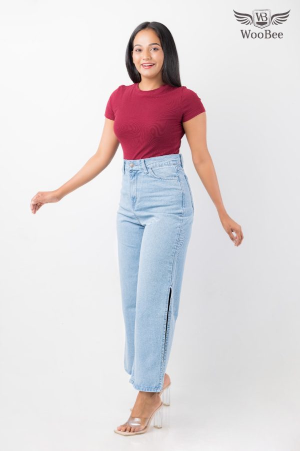 HIGHWAIST STREIGHT LEG SIDE OPEN JEANS - Image 3