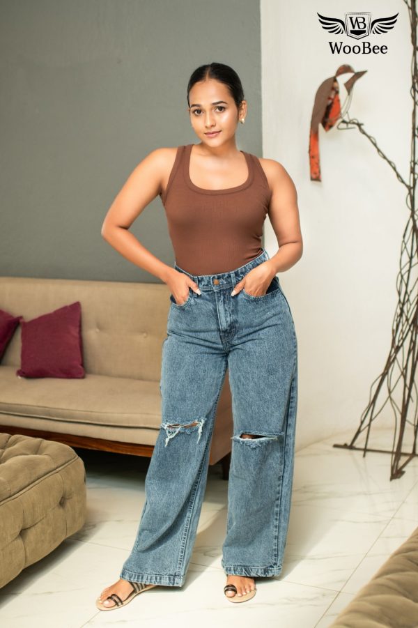 PATCH ACID WASHED WIDE LEG JEANS - Image 5