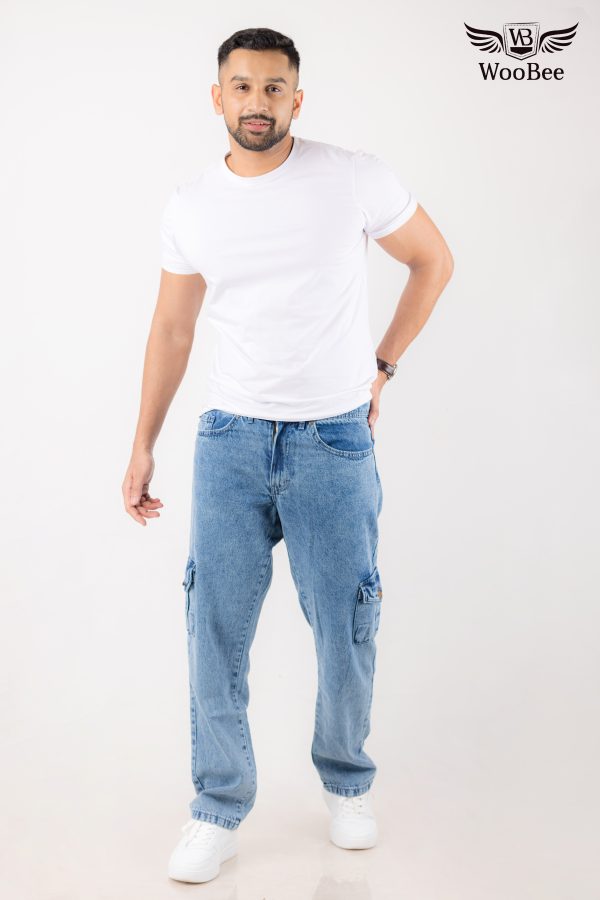GENTS ACID WASHED CARGO POCKET JEANS