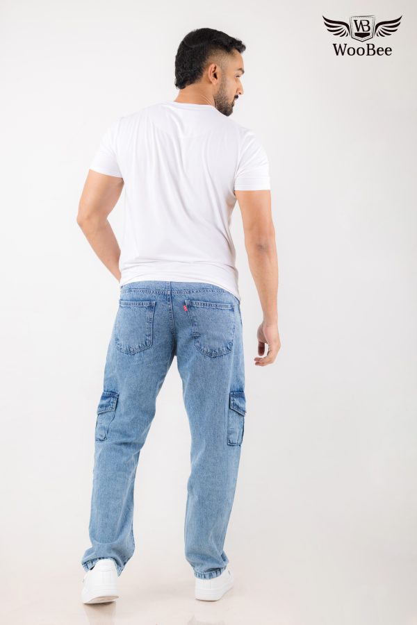 GENTS ACID WASHED CARGO POCKET JEANS - Image 4